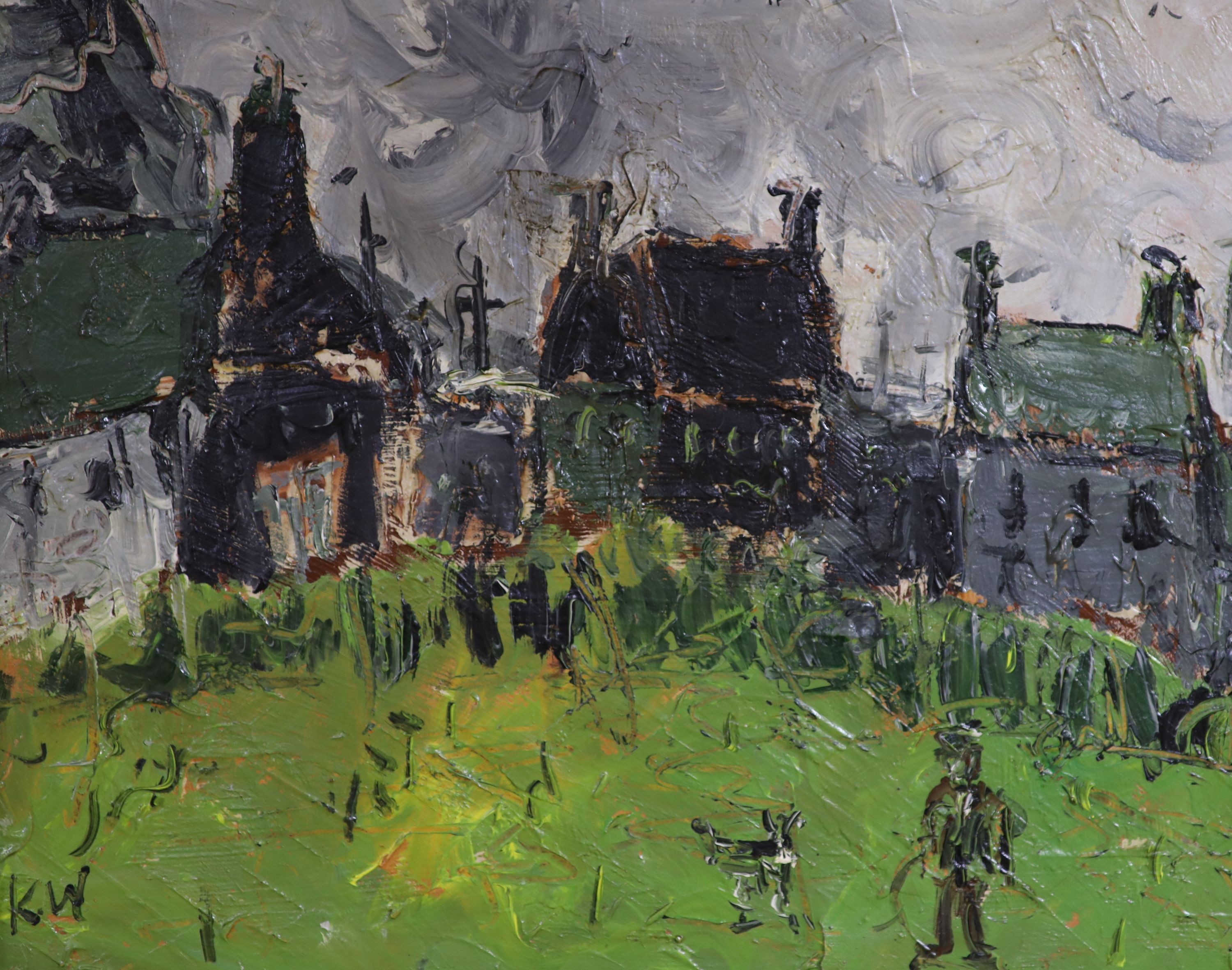 After Kyffin Williams, oil on board, Welsh landscape, 40 x 50 cm.